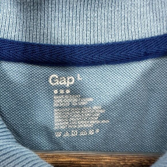 GAP Polo Shirt Mens Large Blue Striped Short Sleeve Cotton Preppy Capsule Golf - Picture 2 of 5